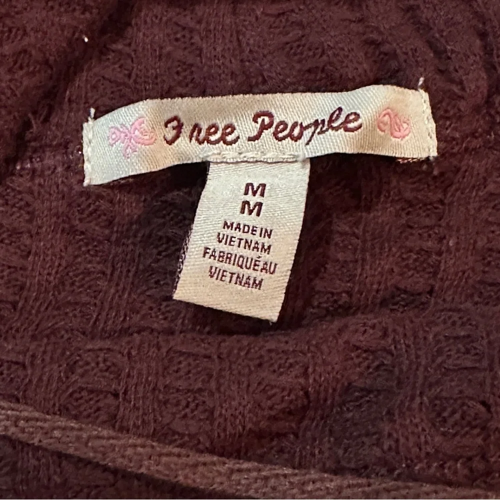 Free People Date Night Waffle Knit Cowl Neck Top Burgundy Size M (NWT)
